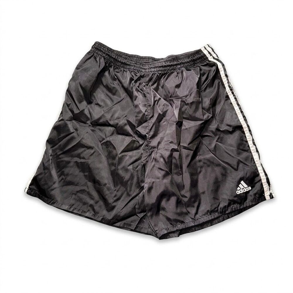 Adidas 90s Rare Satin Soccer Shorts Lisbon Silky Nylon Black White Medium - Picture 9 of 9